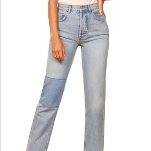 Reformation Jeans Cynthia Patch High Rise Straight Jeans